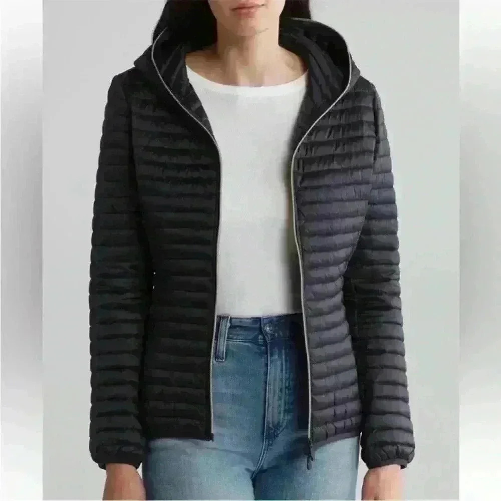 SAVE THE DUCK Black Quilted Hooded Lightweight Puffer Jacket